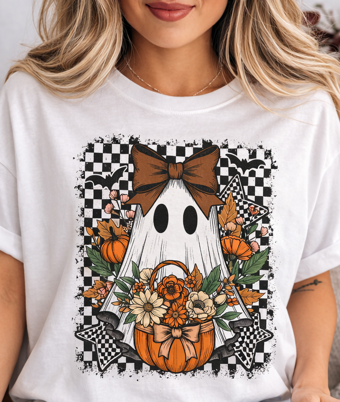 Checkered Floral Pumpkin Ghost