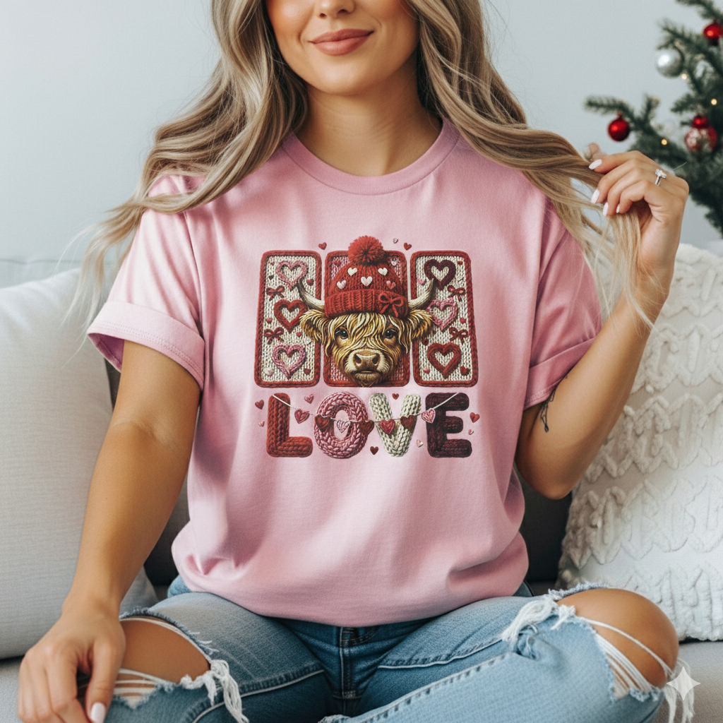 Pink & Red Highland Cow "LOVE"
