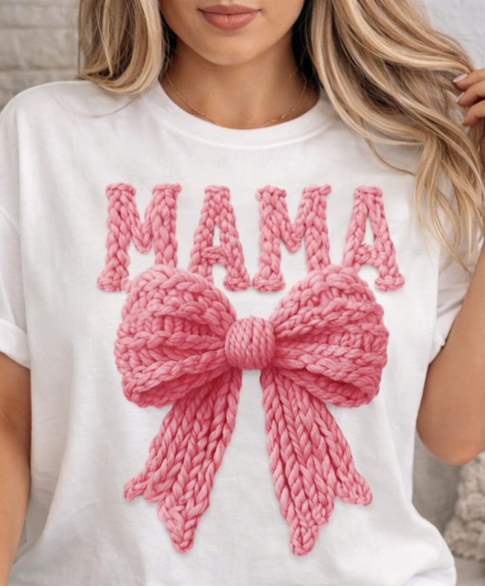 Pink Knitted MAMA Bow