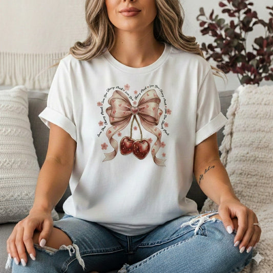 Cherry Bow with Heart Pendant