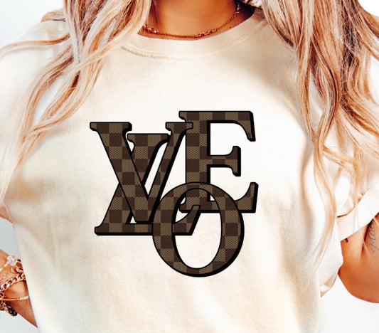Stacked LOVE Lettering with Brown Checkered Pattern