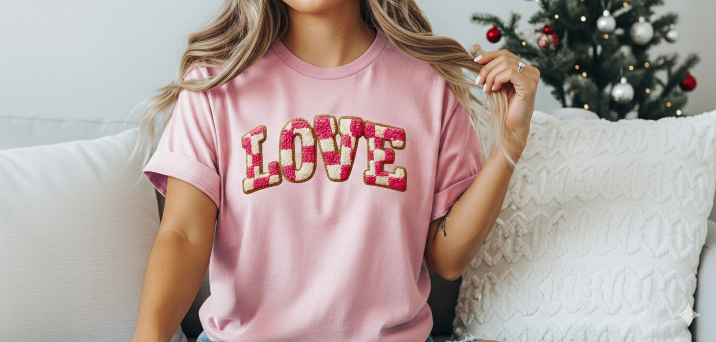 Pink Checkered Chenille LOVE