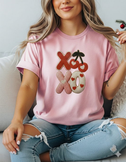 Knitted XOXO with Heart Cherries