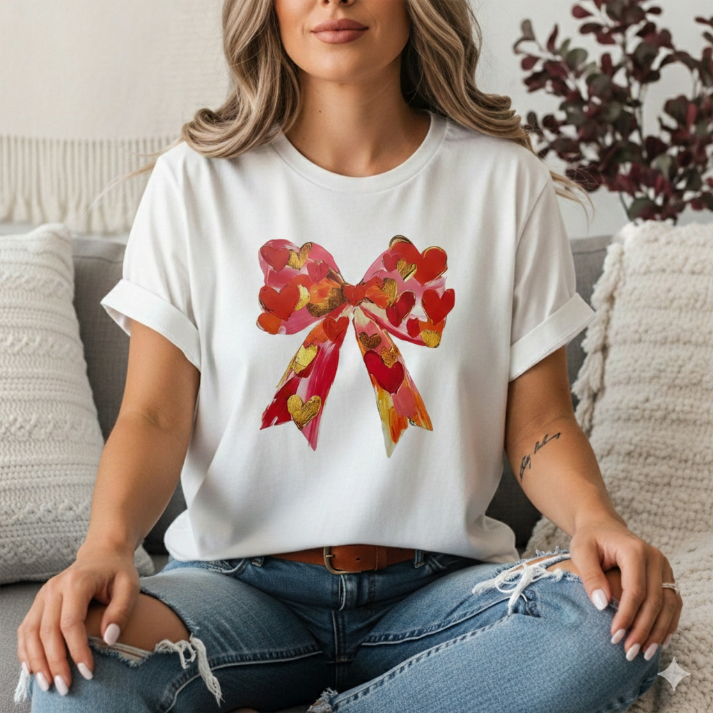 Painted Hearts Watercolor Bow Design