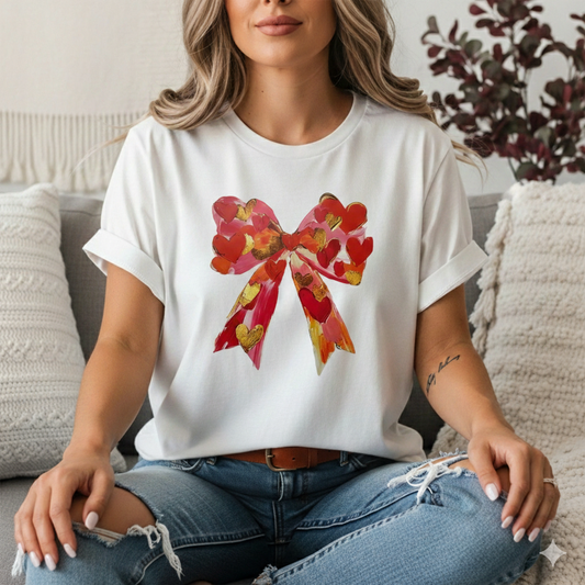 Painted Hearts Watercolor Bow Design