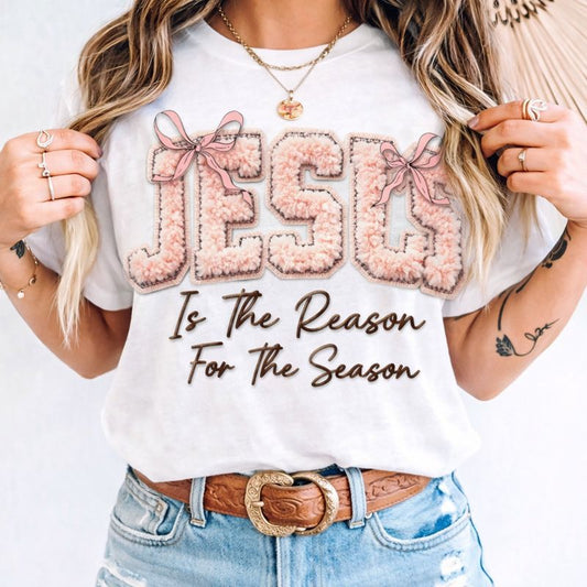 JESUS IS THE REASON FOR THE SEASON  - PINK BOW